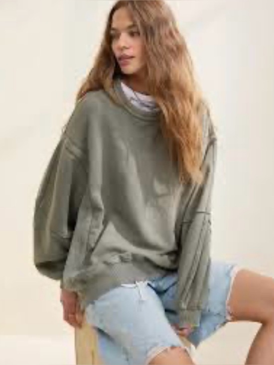 aerie Tops - Aerie Keep It Light The Chill Crew Sweatshirt in Olive fun